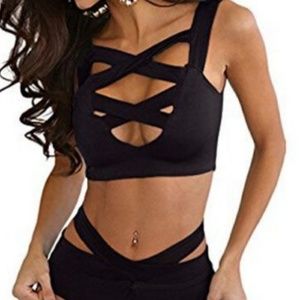 Black cutout Bikini Top & cutout waist bottoms